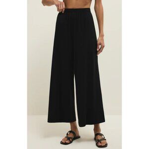 Z Supply Scout Cotton Jersey Flare Cropped Pants Black Size Small